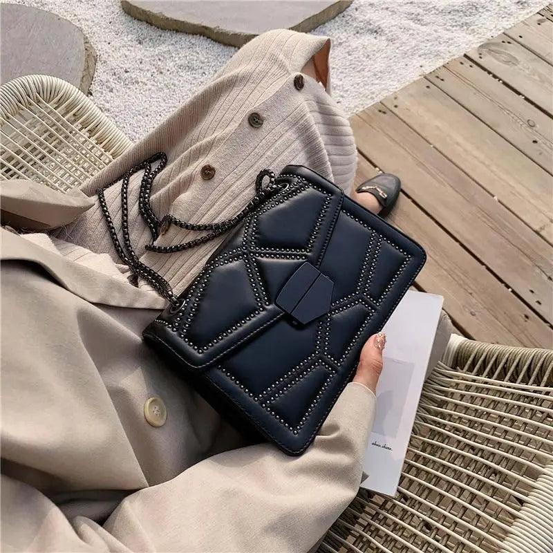 Classic Black PU Leather Crossbody Chain Bag for Girls