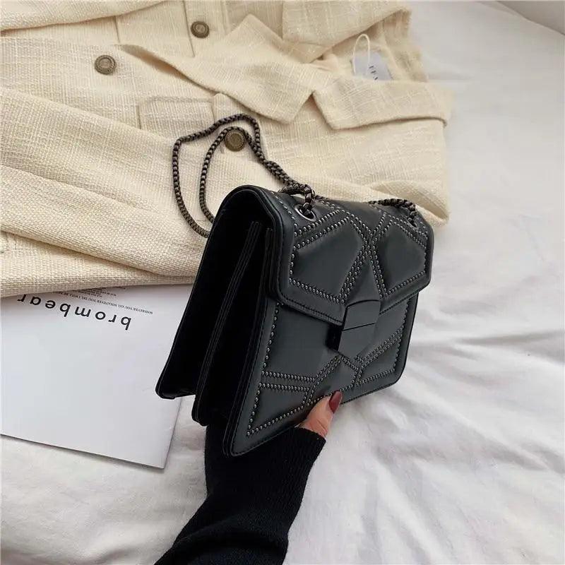 Classic Black PU Leather Crossbody Chain Bag for Girls