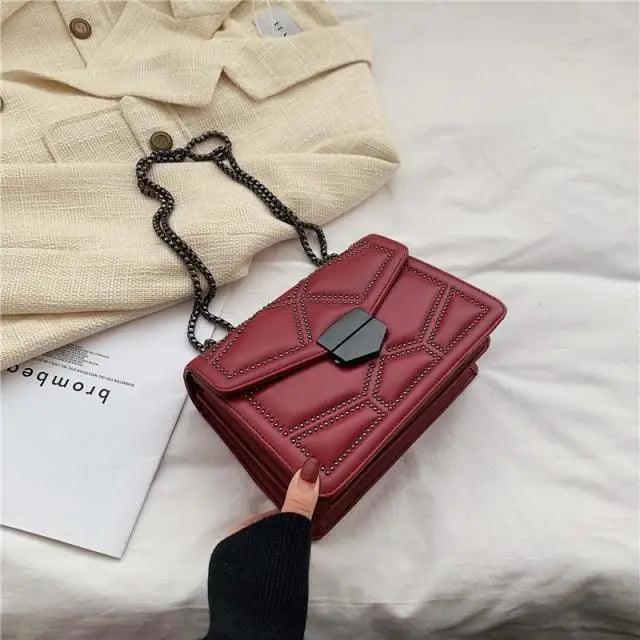 Classic Black PU Leather Crossbody Chain Bag for Girls