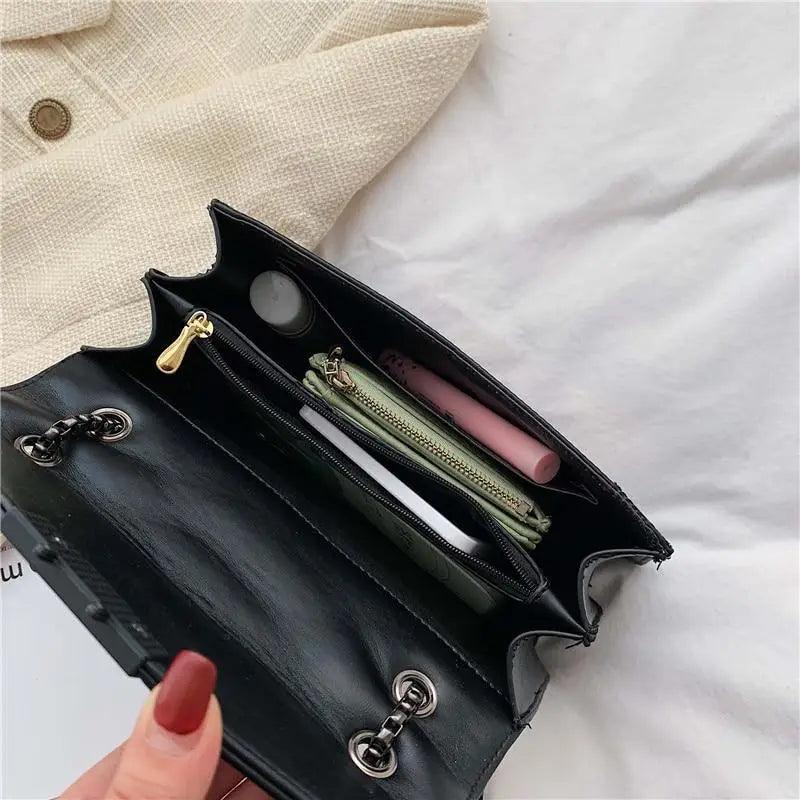 Classic Black PU Leather Crossbody Chain Bag for Girls