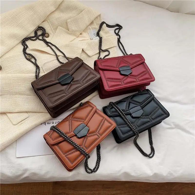 Classic Black PU Leather Crossbody Chain Bag for Girls