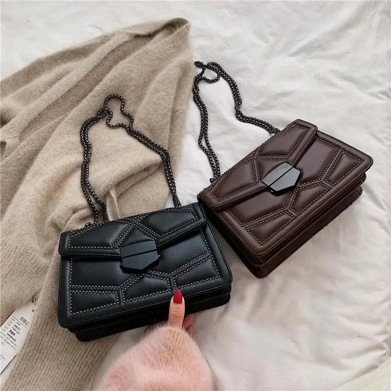 Classic Black PU Leather Crossbody Chain Bag for Girls