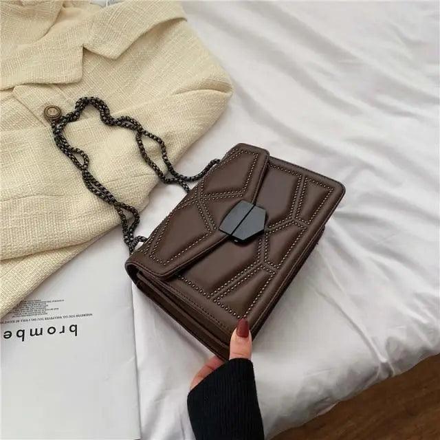 Classic Black PU Leather Crossbody Chain Bag for Girls
