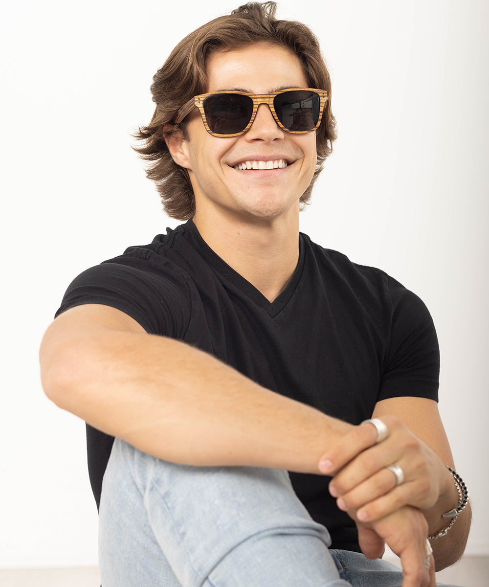 Delray Wood and Carbon Fiber Minimalist Sunglasses - Brown