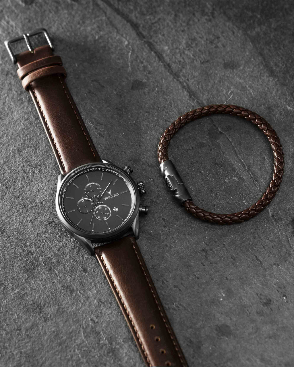 Delta Single Leather Bracelet in Mocha and Gunmetal