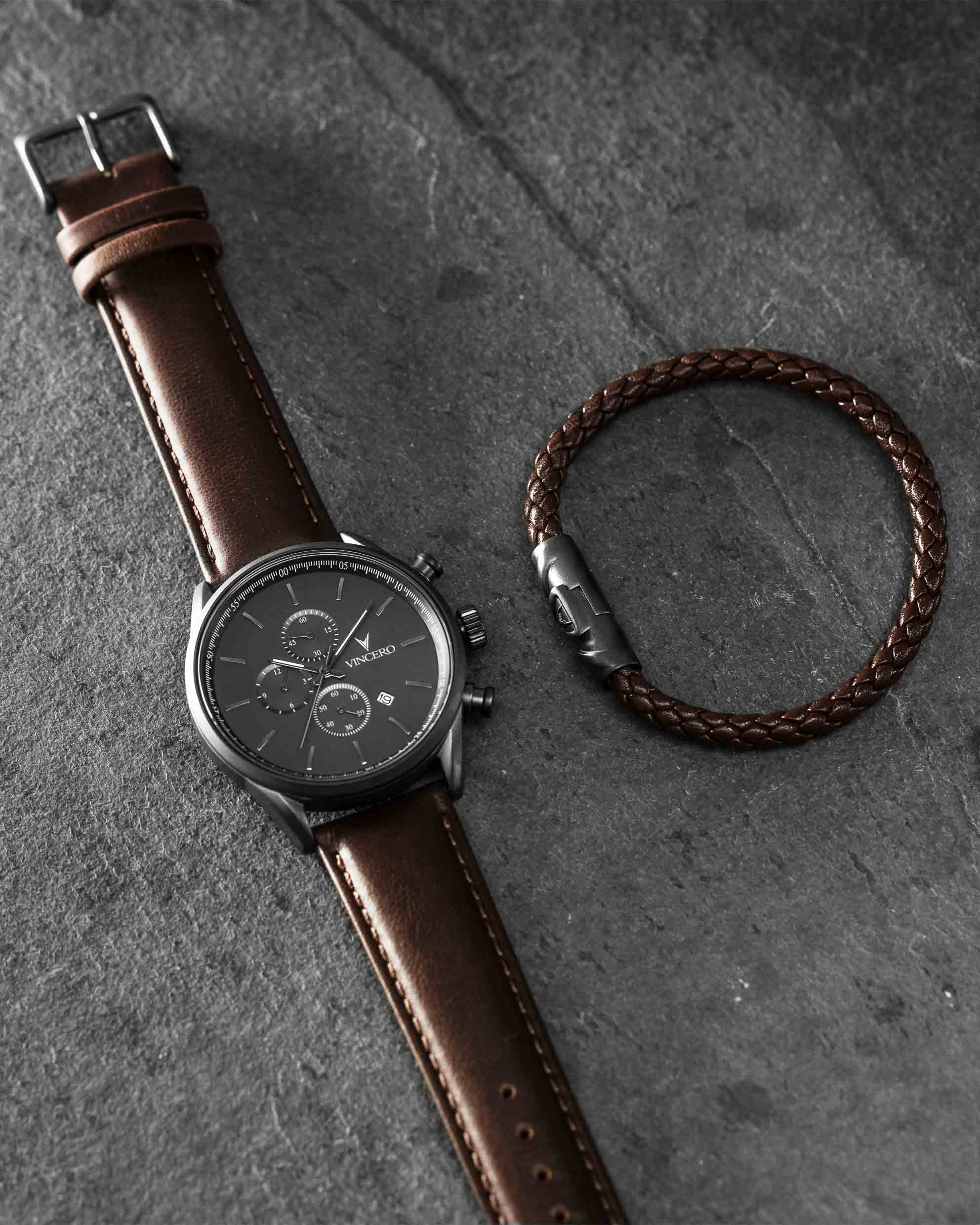 Delta Single Leather Bracelet in Mocha and Gunmetal