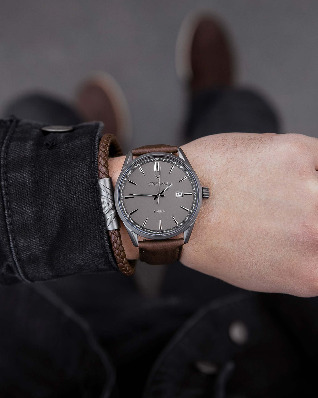 Delta Single Leather Bracelet in Mocha and Gunmetal