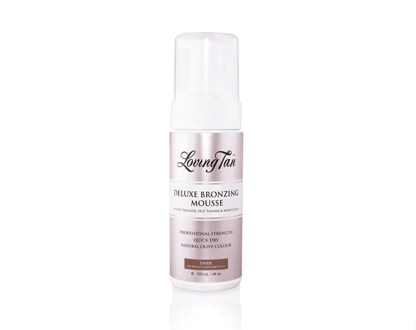 Bottle of Loving Tan Deluxe Bronzing Mousse Dark 120ml for medium to dark skin tones