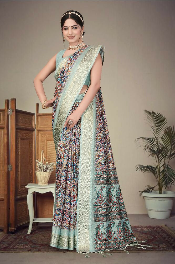 Multi Heavy Rich Cotton Silk Digital Print and Jacquard Saree