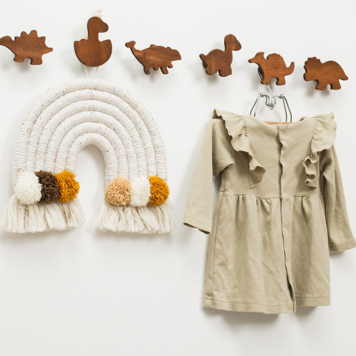 Wooden Animal Wall Hooks for Nursery – Minimalist Forest Decor