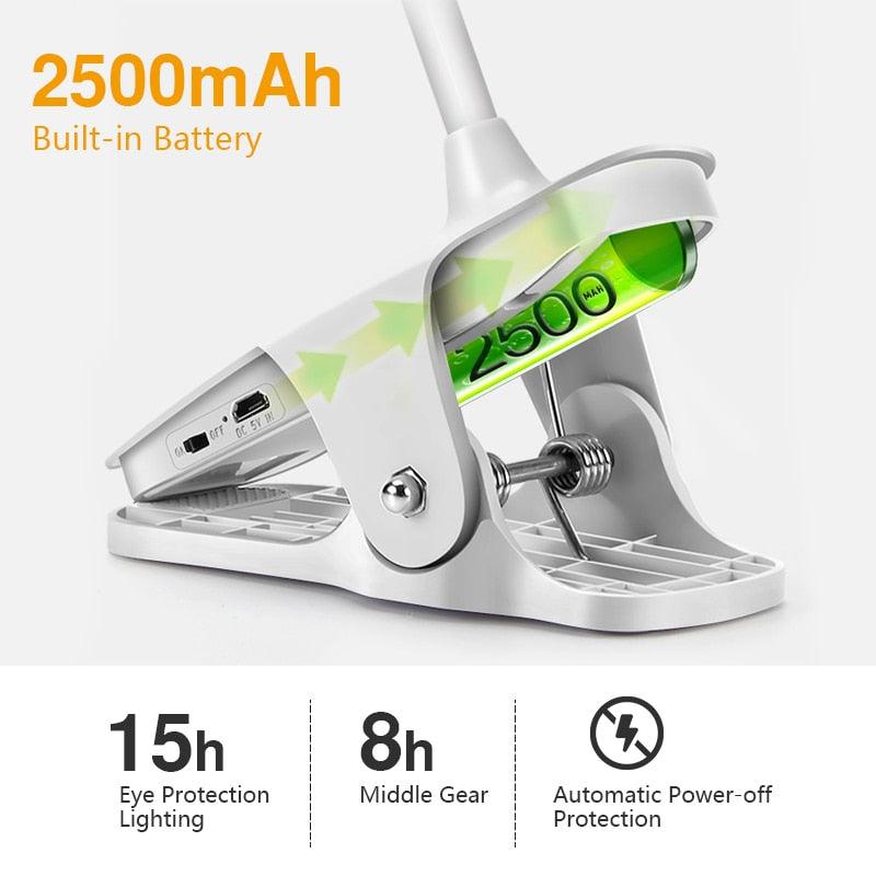 360° Flexible Clip-On LED Desk Lamp with 2500mAh Battery