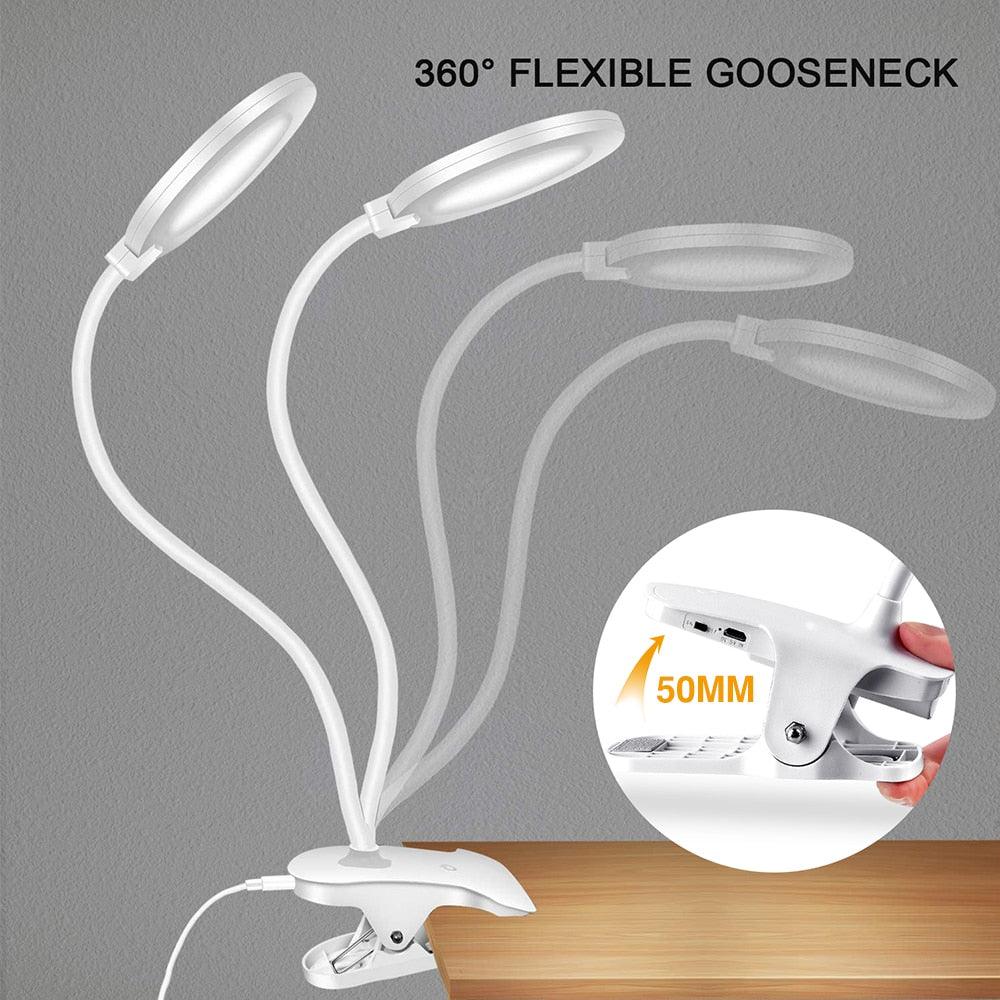 360° Flexible Clip-On LED Desk Lamp with 2500mAh Battery