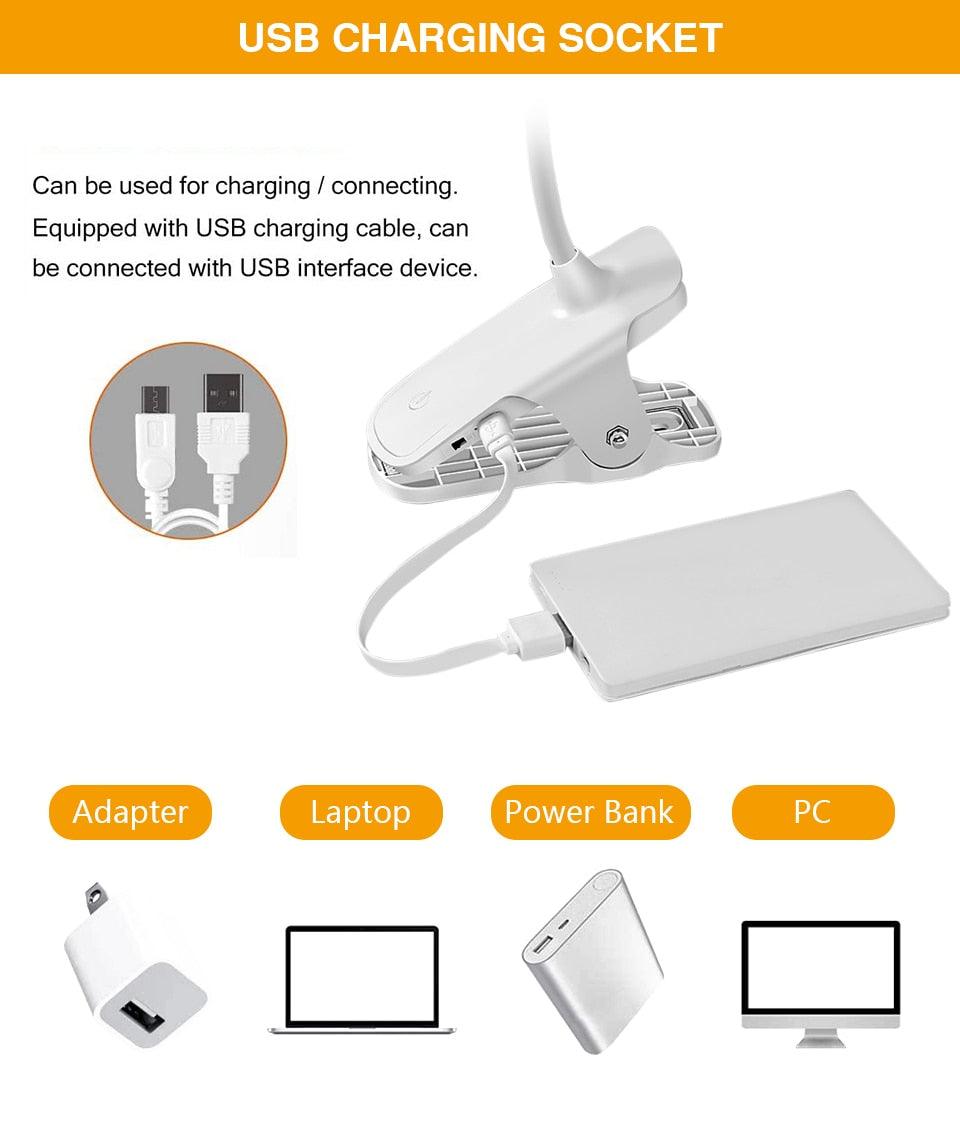 360° Flexible Clip-On LED Desk Lamp with 2500mAh Battery