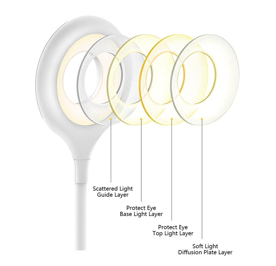 Flexible white clip-on LED desk lamp with long gooseneck