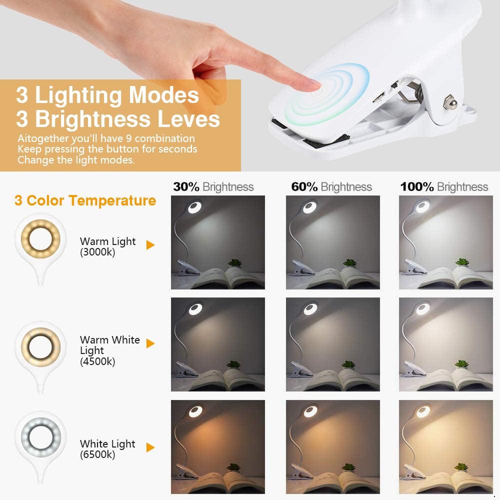 360° Flexible Clip-On LED Desk Lamp with 2500mAh Battery