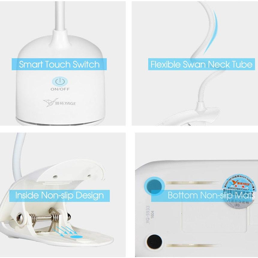14 LED Dimmable Desk Lamp with Clip - Portable Reading Light