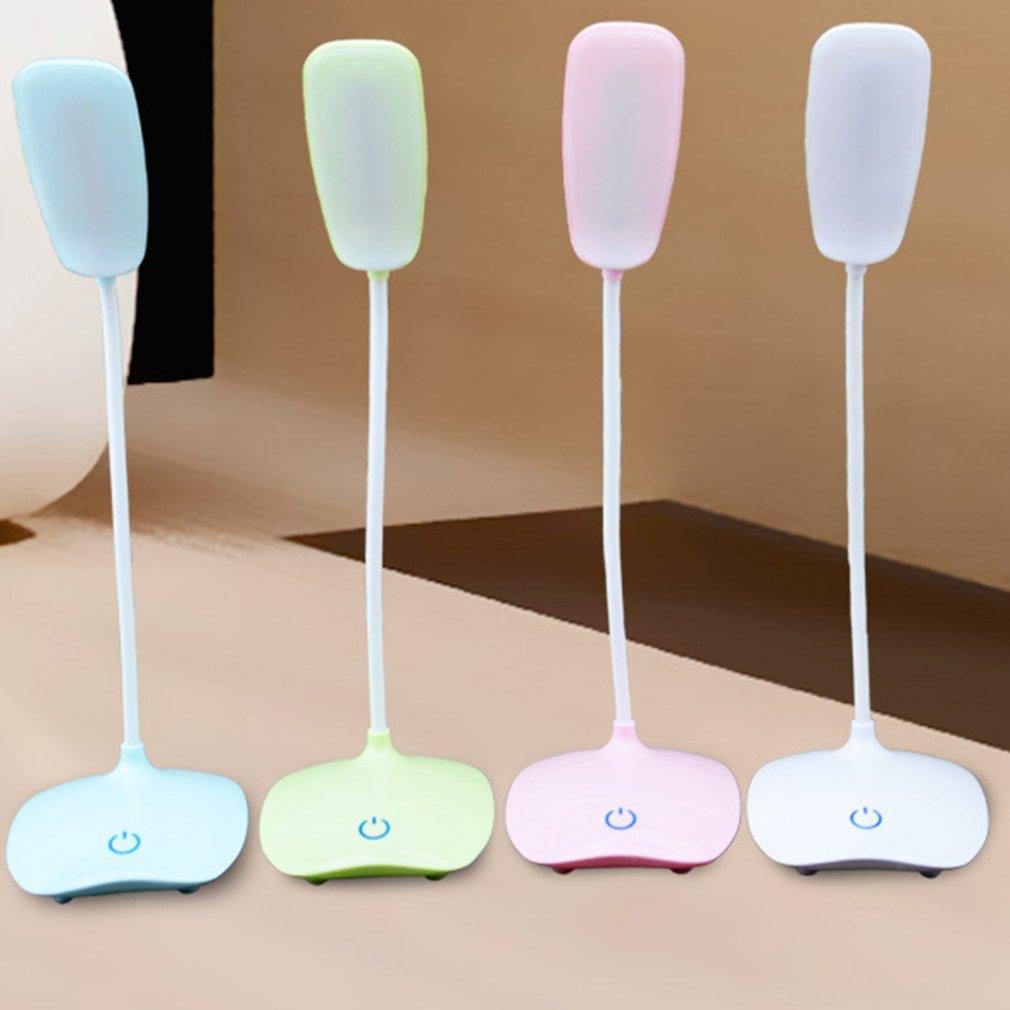 Minimalist rechargeable LED desk lamp available in blue, green, pink, and white