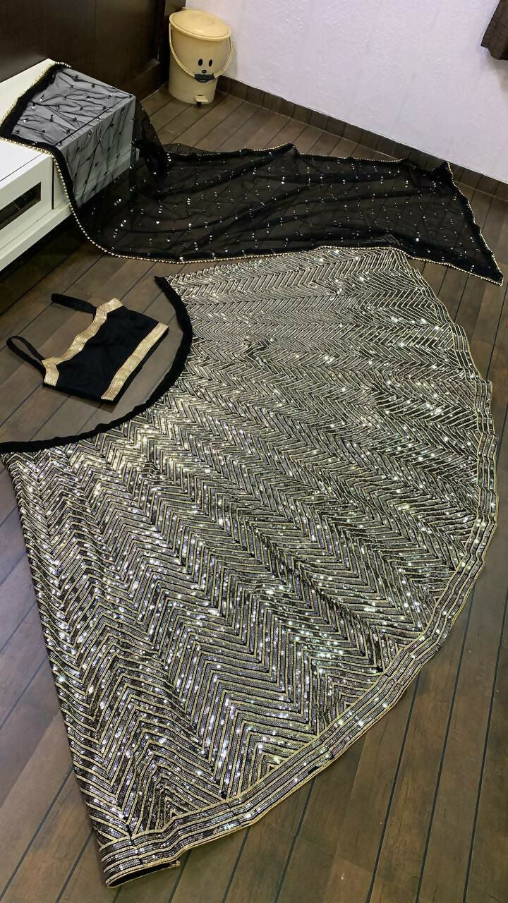 Silver Georgette Sequins and Zari Embroidered Lehenga Choli