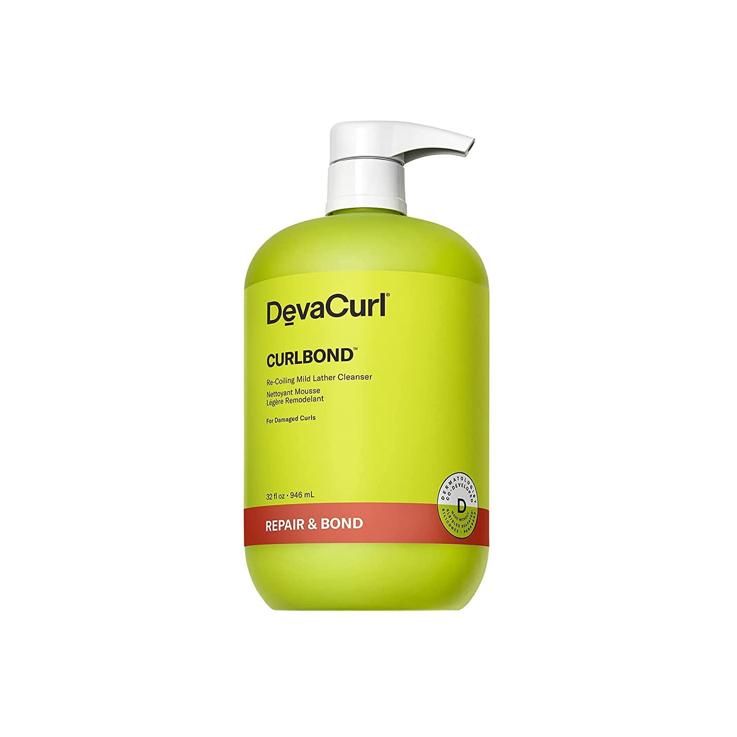32 fl oz bottle of DevaCurl CurlBond Re-Coiling Mild Lather Cleanser