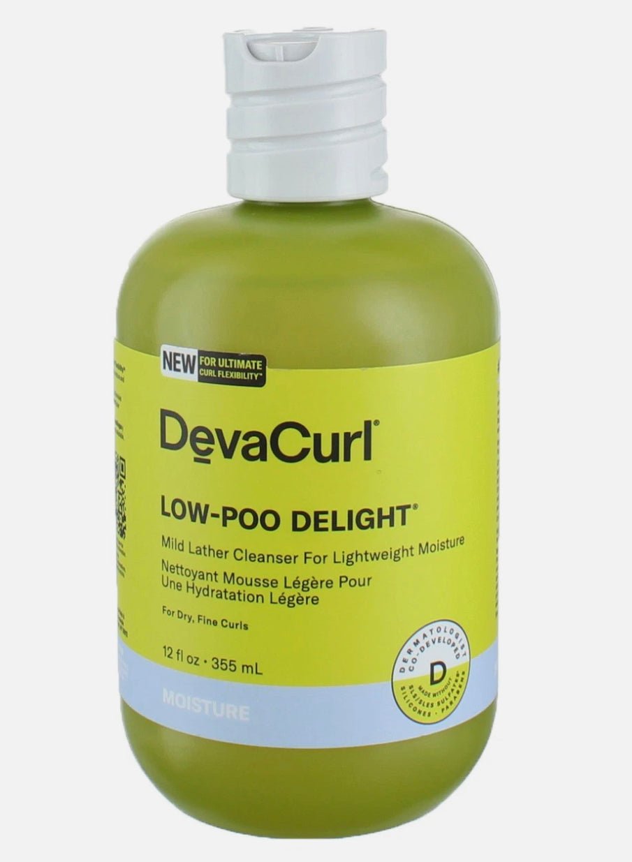 12 oz bottle of DevaCurl Low-Poo Delight Mild Lather Cleanser for wavy hair
