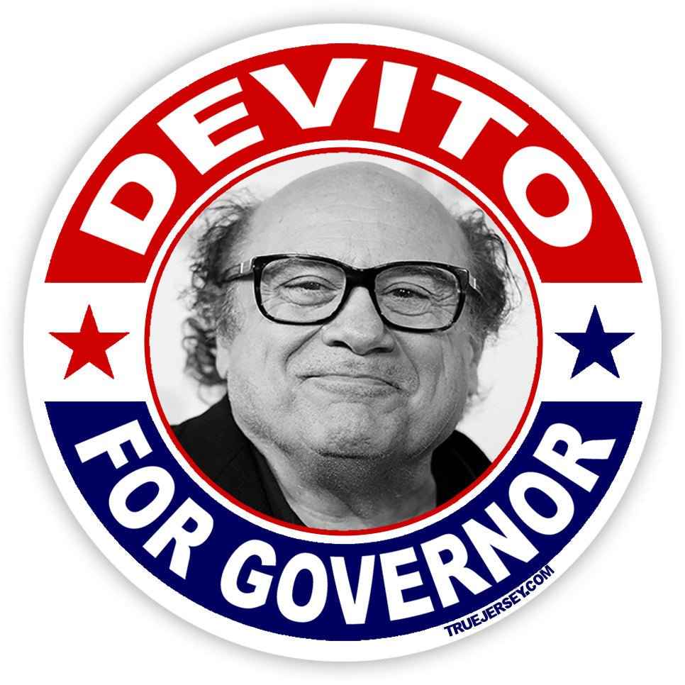 DeVito for Governor vinyl sticker in red, blue, and white colors, pop-culture humor design.