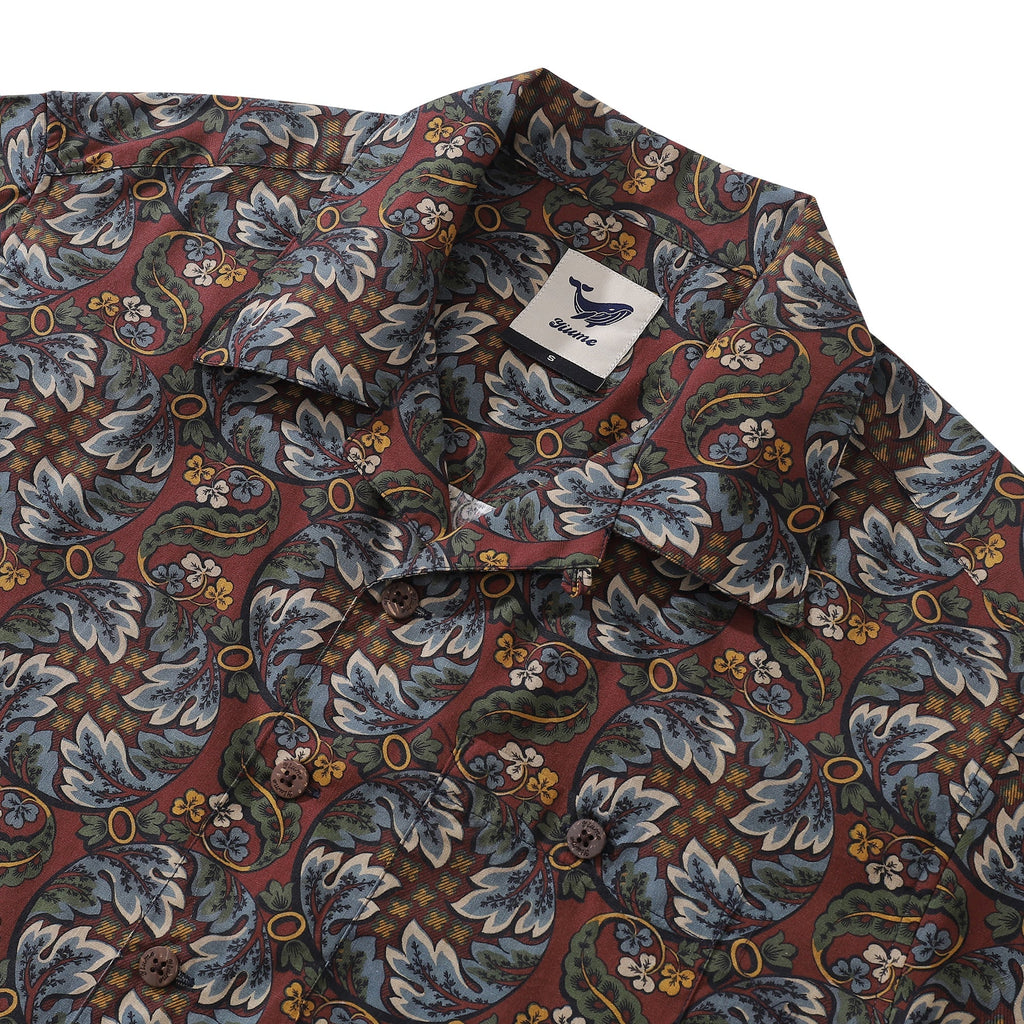 Vintage Hawaiian Camp Collar Shirt with Lotus Leaf Print