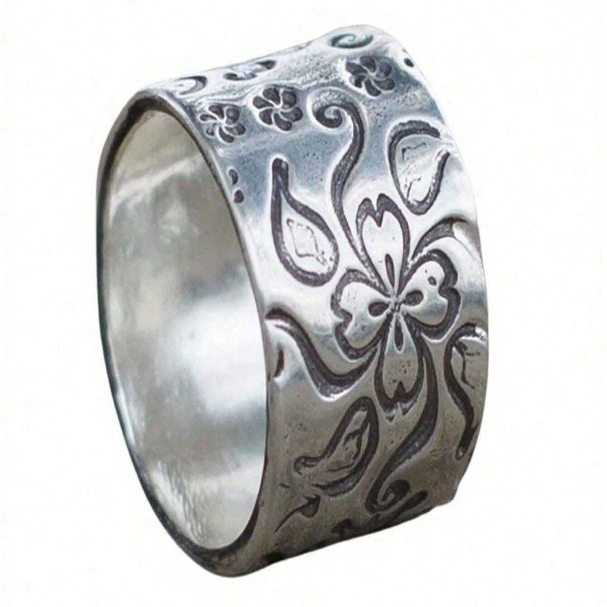 Antique Silver Floral Statement Ring - Ornate Hand Jewelry