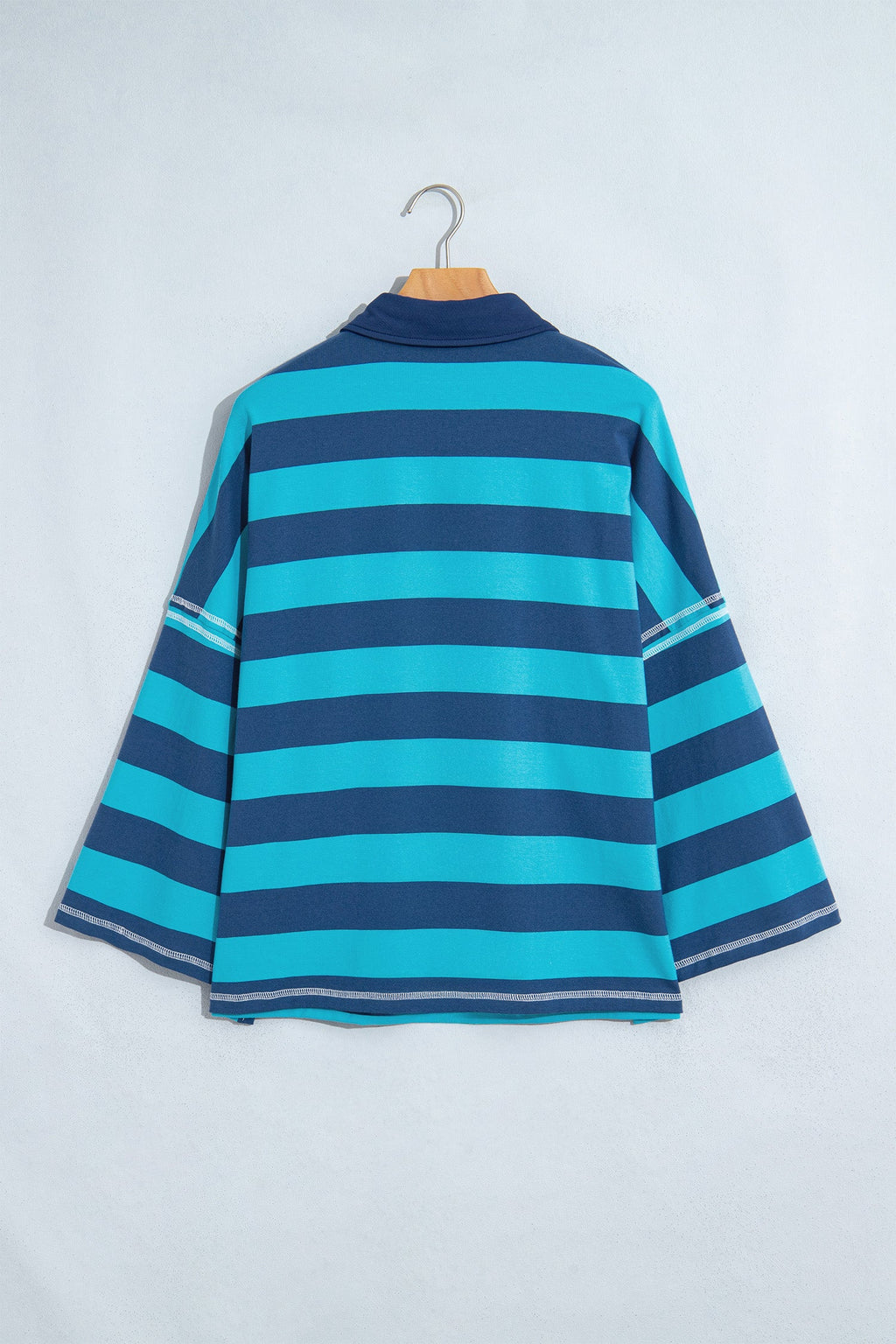 Stripe Contrast Polo Collar Long Sleeve Top