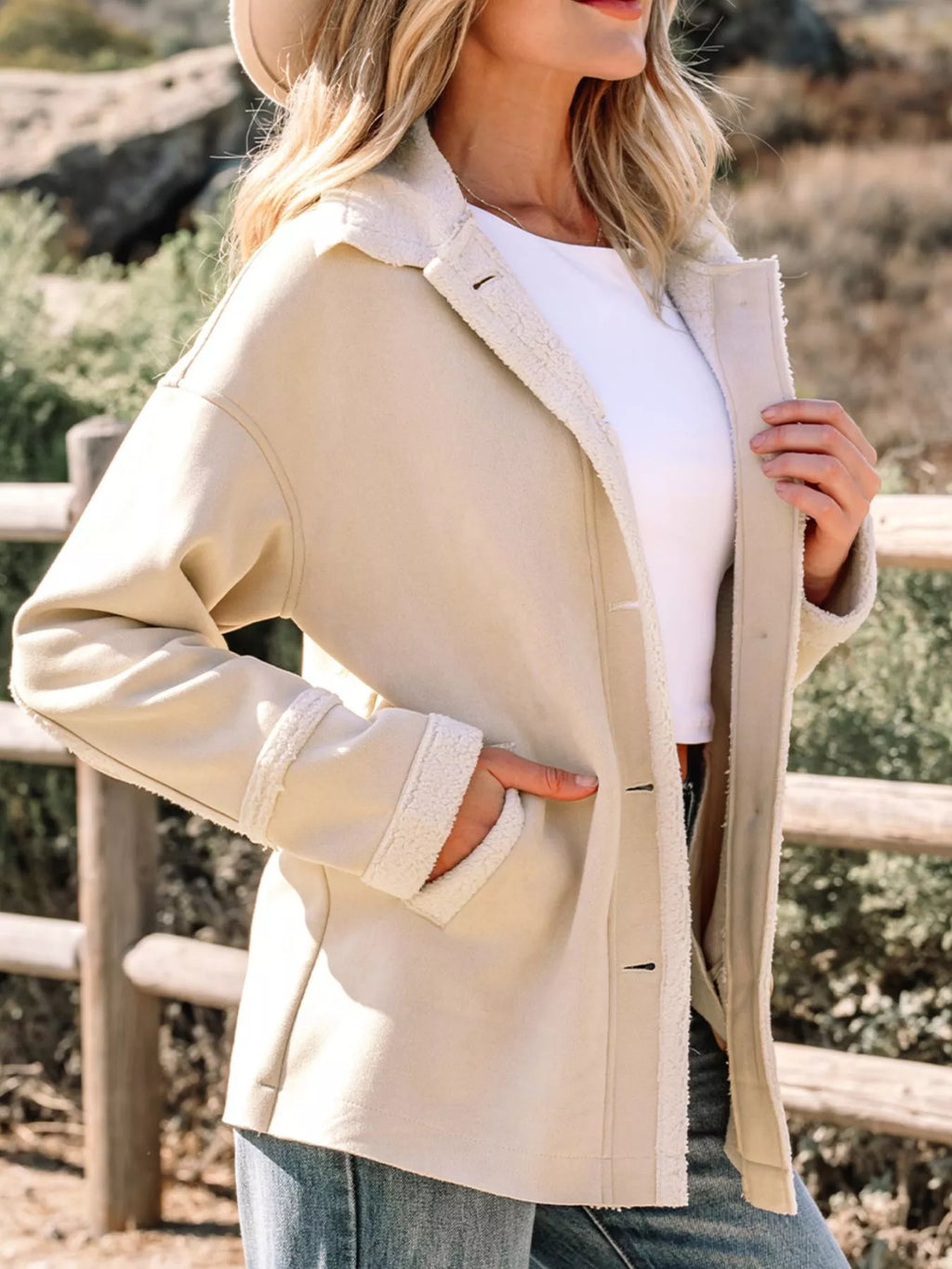 Suede Sherpa Lined Western Loose Jacket