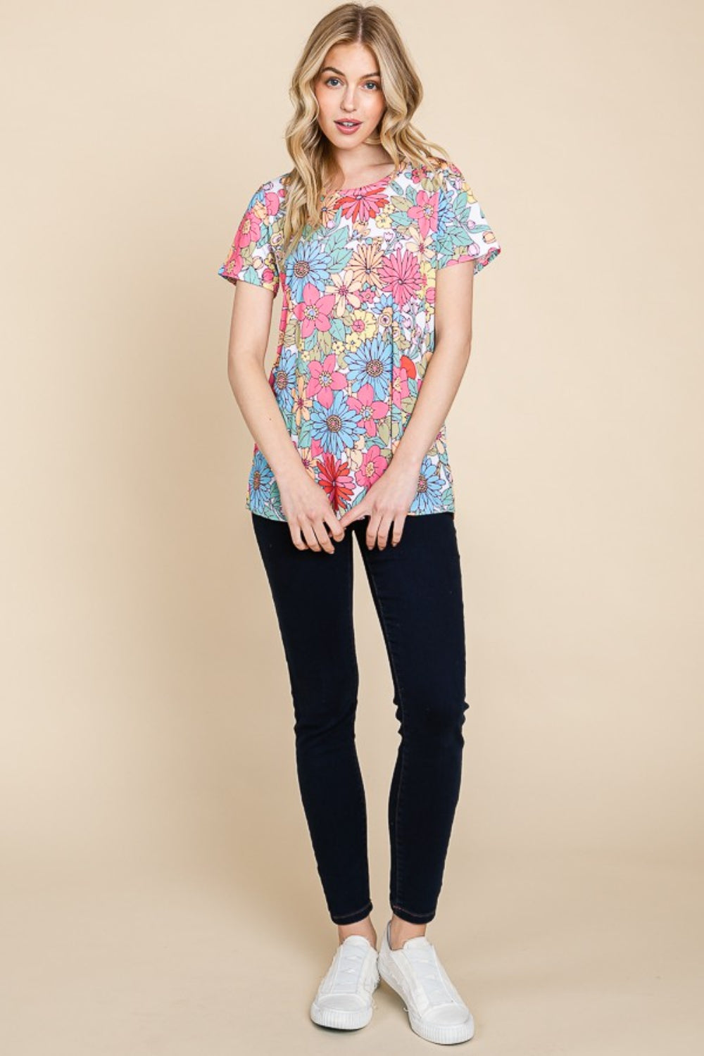 Women's Multi-Color Floral Print Casual Short Sleeve T-Shirt