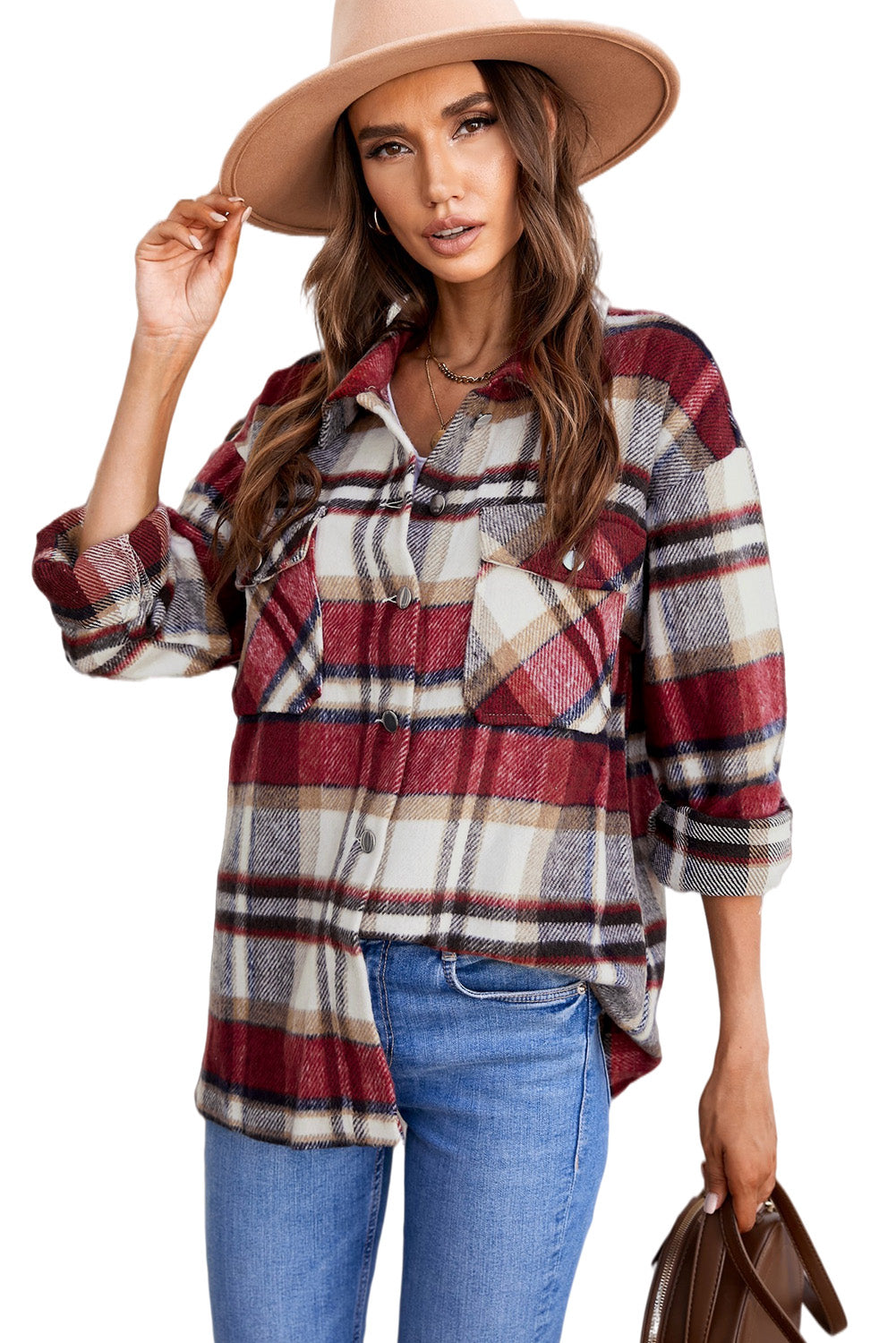 Brown Plaid Flannel Shacket | Button-Up Long Sleeve