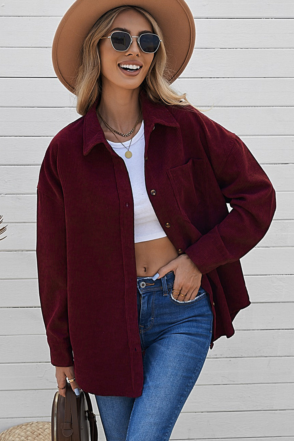 Pink Corduroy Button Pocket Shirt