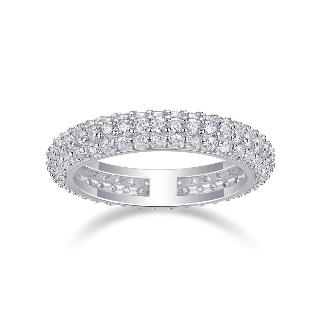 S925 Silver 2.8g Platinum Plated Moissanite Ring, 108pcs 1.5mm D VVS1 Pave Band, GRA Certified US 5-9