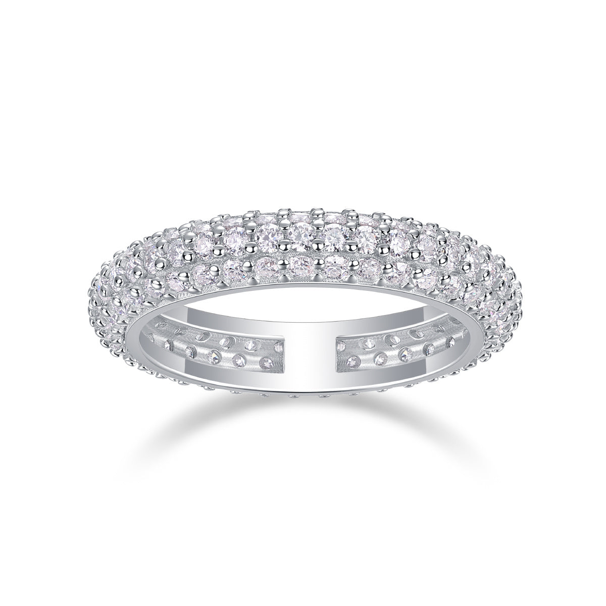 S925 Silver 2.8g Platinum Plated Moissanite Ring, 108pcs 1.5mm D VVS1 Pave Band, GRA Certified US 5-9