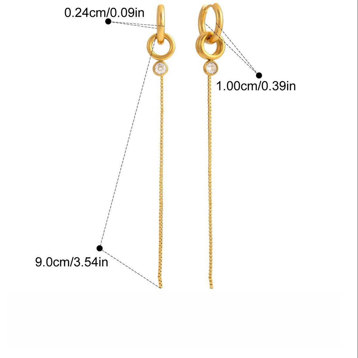Elegant 18K Gold Tassel Drop Earrings with Cubic Zirconia