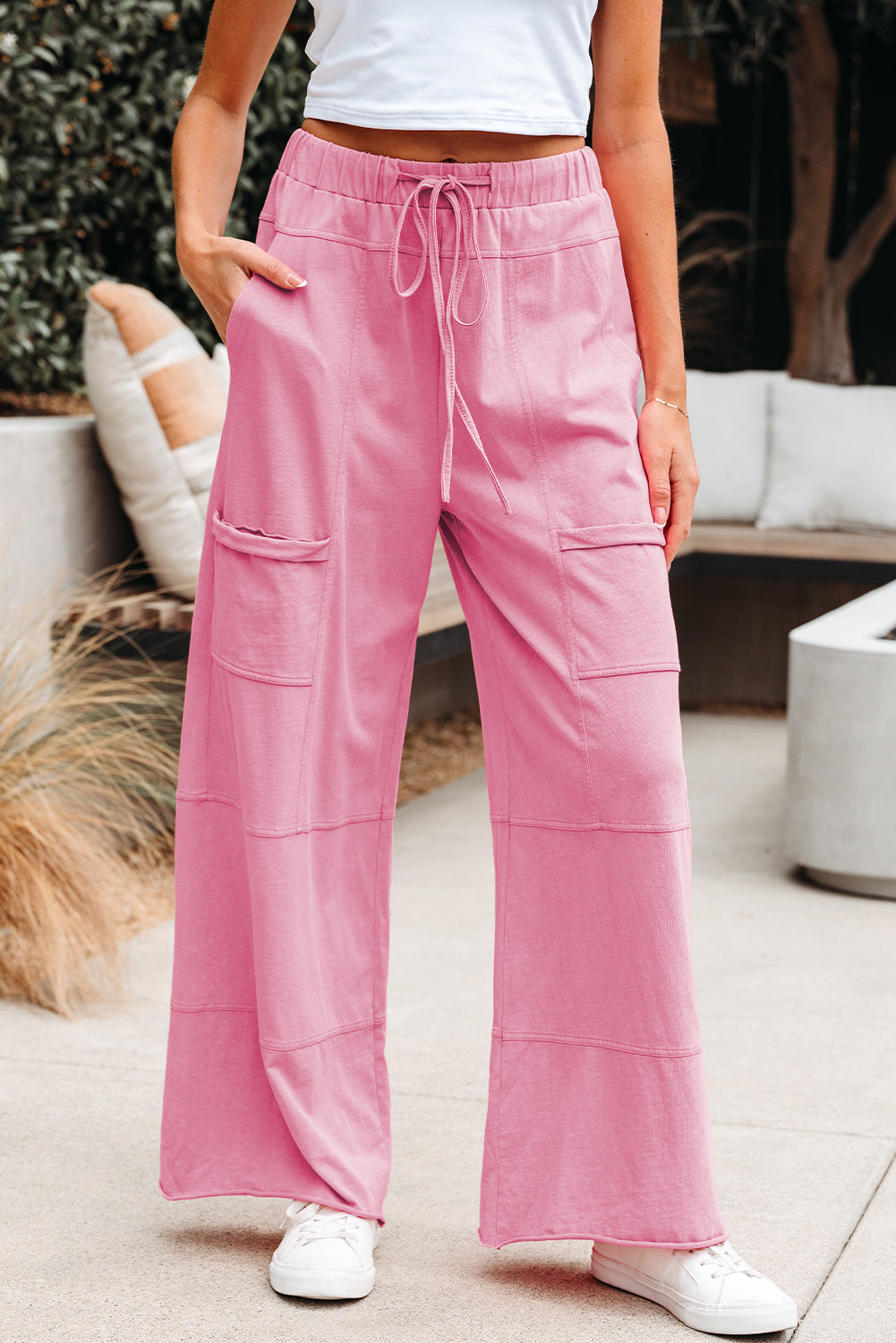 Brittany Mineral Wash Exposed Seam Drawstring Cargo Pants