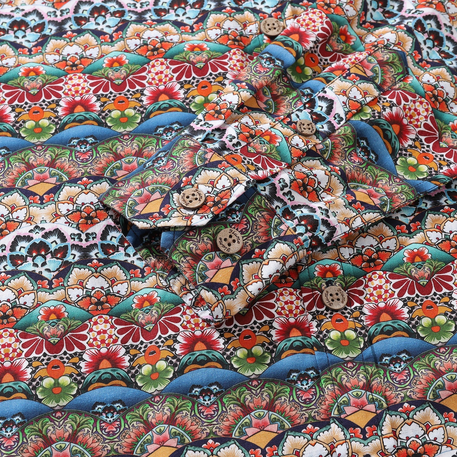 Men's Long Sleeve Hawaiian Shirt, Cotton Tropical Geometric Print
