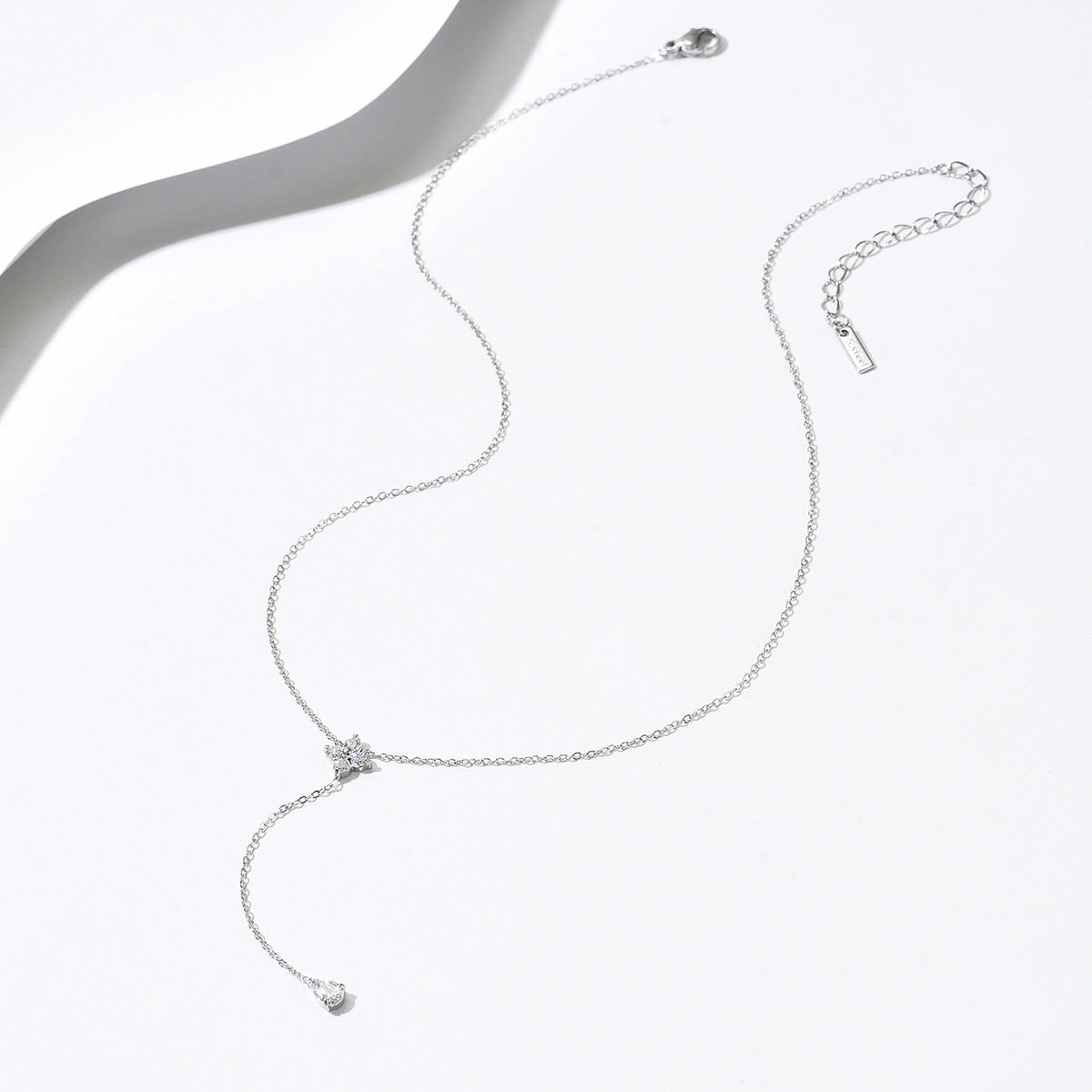 Geometric Zircon Oval Pendant Necklace in Stainless Steel