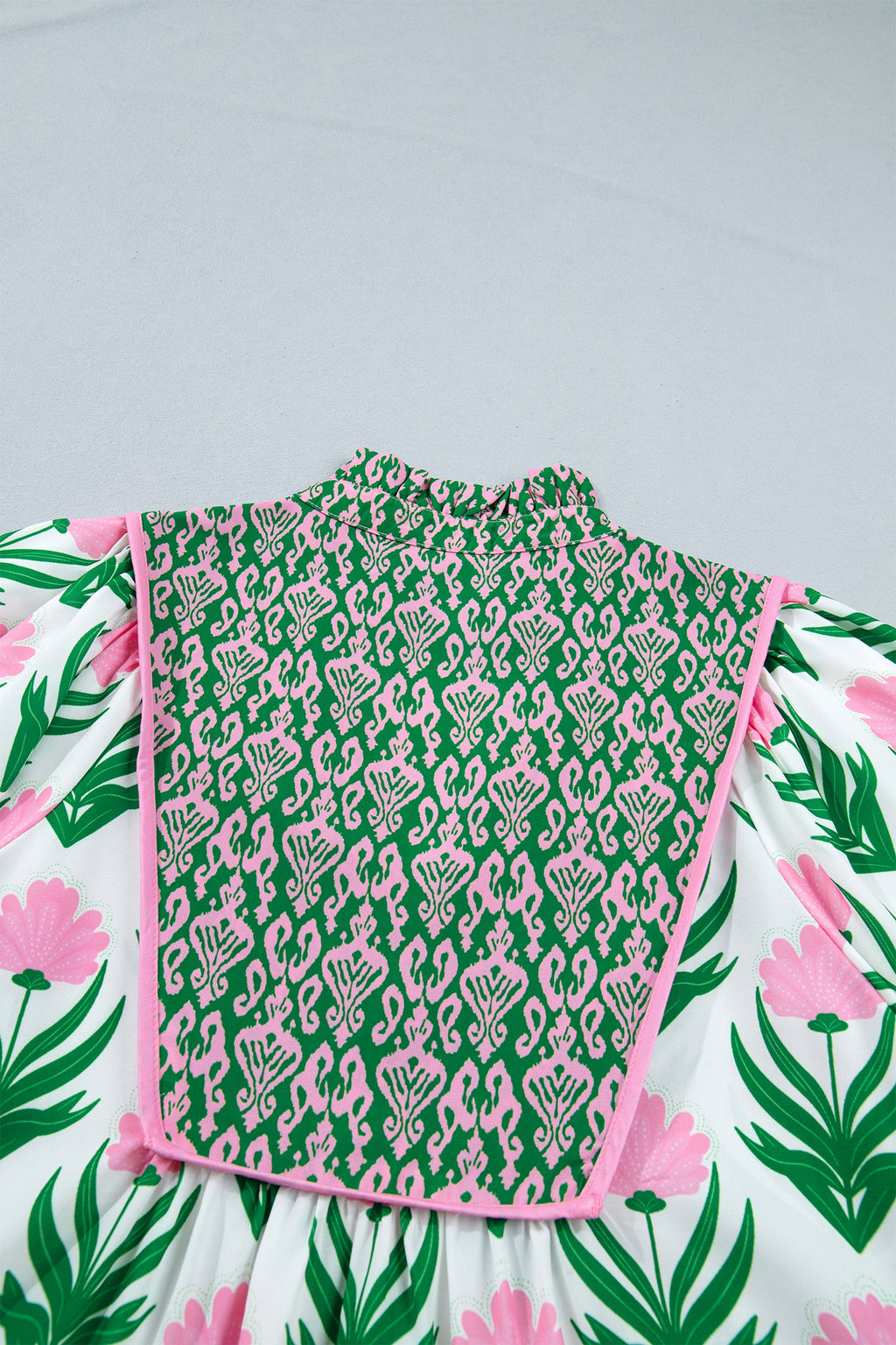 Floral V-Neck Blouse with Contrast Border and Relaxed Shift Fit