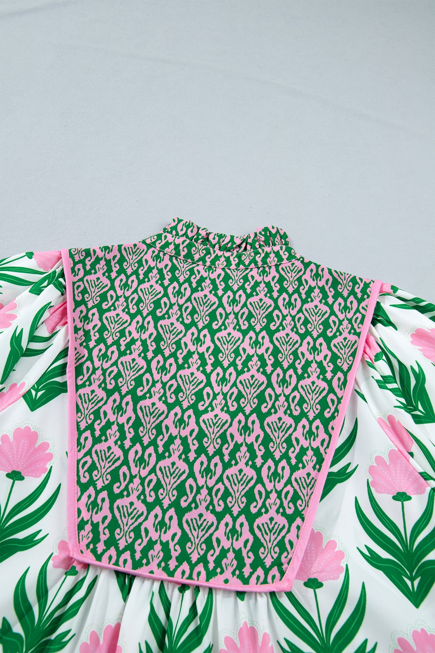Floral V-Neck Blouse with Contrast Border and Relaxed Shift Fit