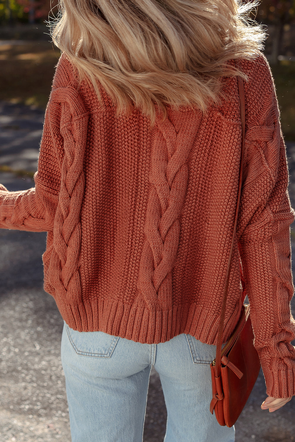 Willaira Slouchy Cable Knit Sweater in Burnt Orange - Image 2