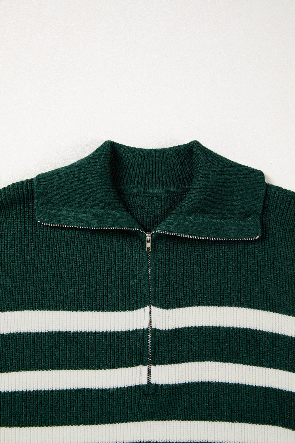 Stripe Ribbed Half-Zip Collar Sleeveless Sweater