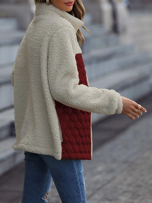 Women's Leopard Color Block Zip-Up Jacket