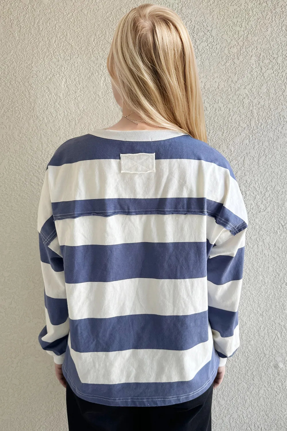 Pima Cotton Striped Long Sleeve T-Shirt | Exposed Seam Crew Neck