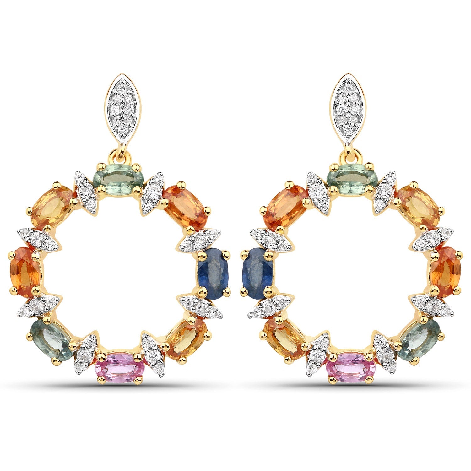 4.12 Carat Genuine Multi Sapphire .925 Sterling Silver Earrings