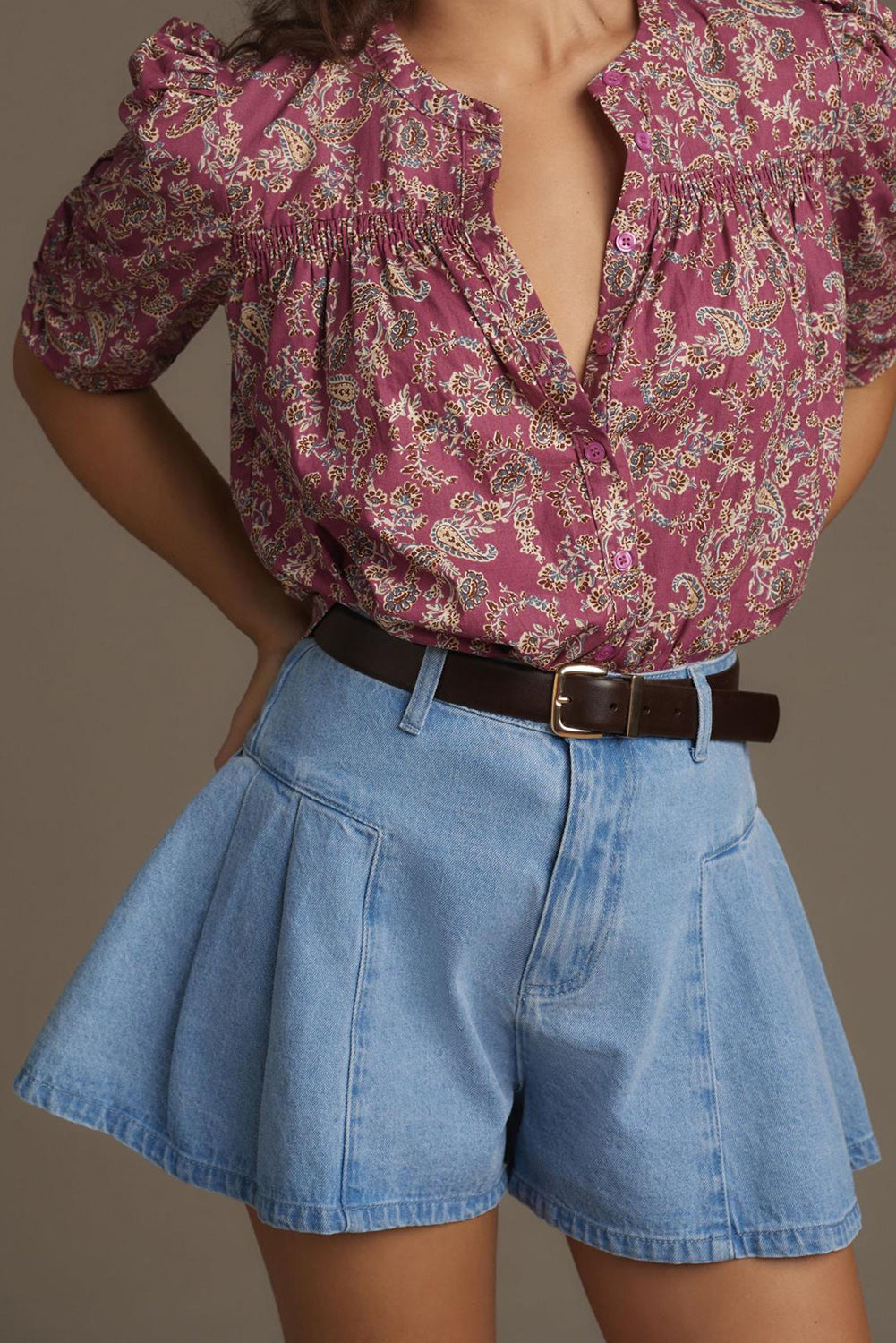 Dusk Blue Flared Denim Shorts