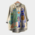 Women’s Relaxed Fit Printed Lapel Casual Shirt in Beige - Image 5