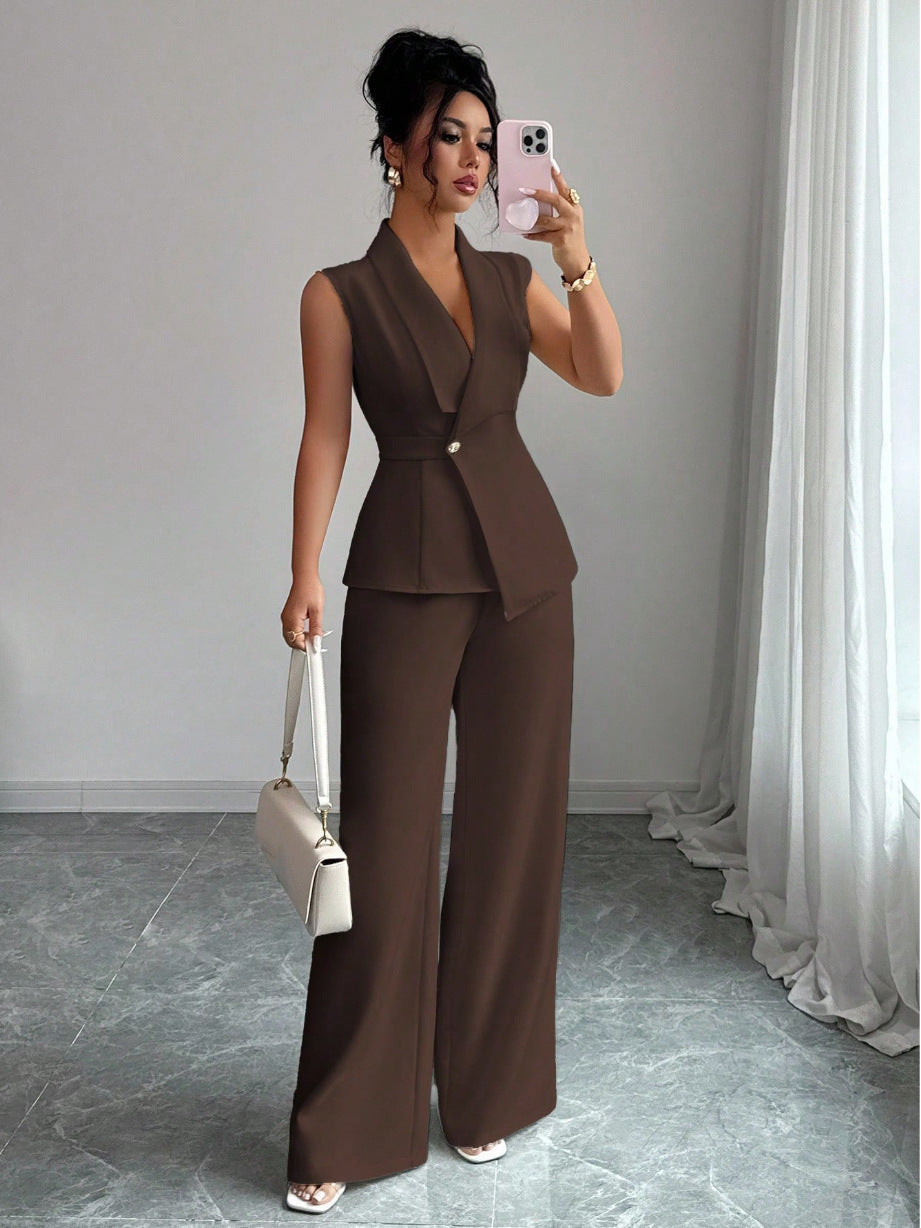 Womens Sleeveless Blazer and Straight Leg Pants Two Piece Set - Image 7