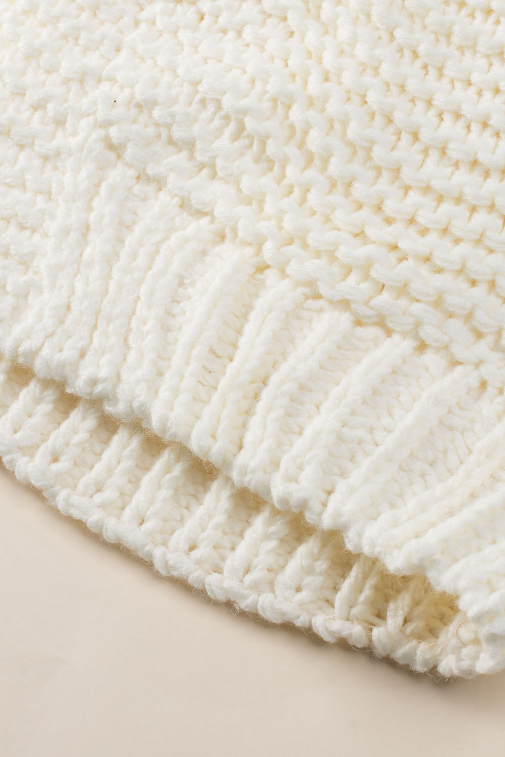 Women's Cream Chunky Knit Open Front Puff Sleeve Cardigan - Image 6