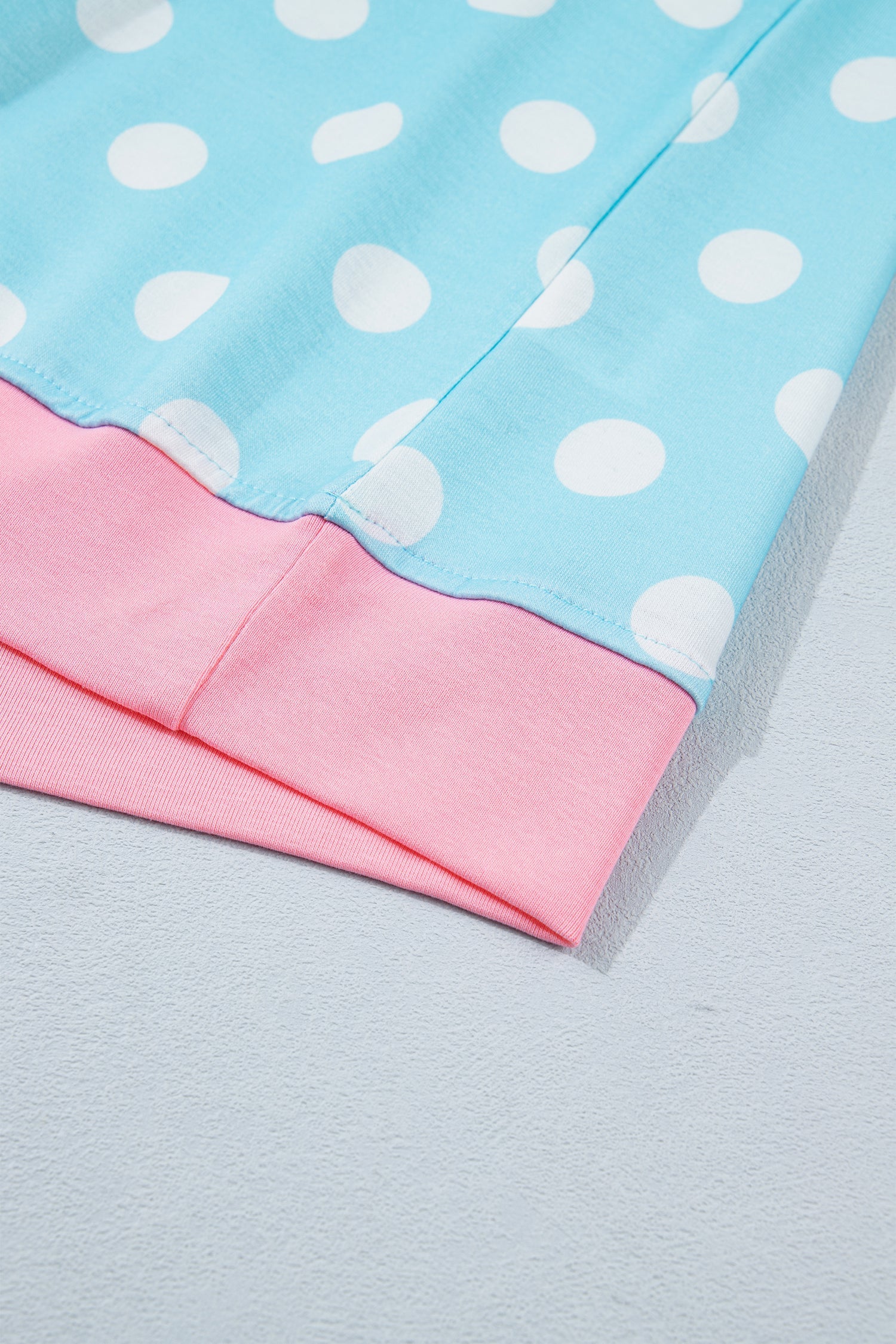 Polka Dot Short Sleeve Lounge Set with Pink Trim in Light Blue
